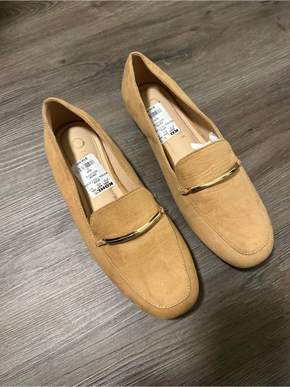 Women’s Tan Suede-Look Slip-On Loafers size 8